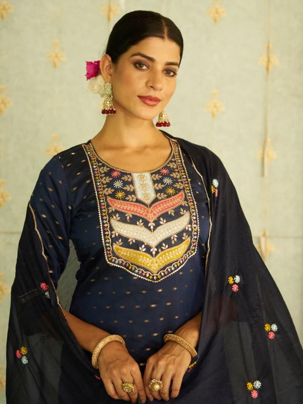 VP 9724 B Embroidered Chanderi Silk Kurta Set with Embroidered Dupatta